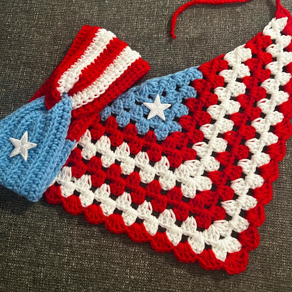 Patriotic Crochet Bandana and Headband Set